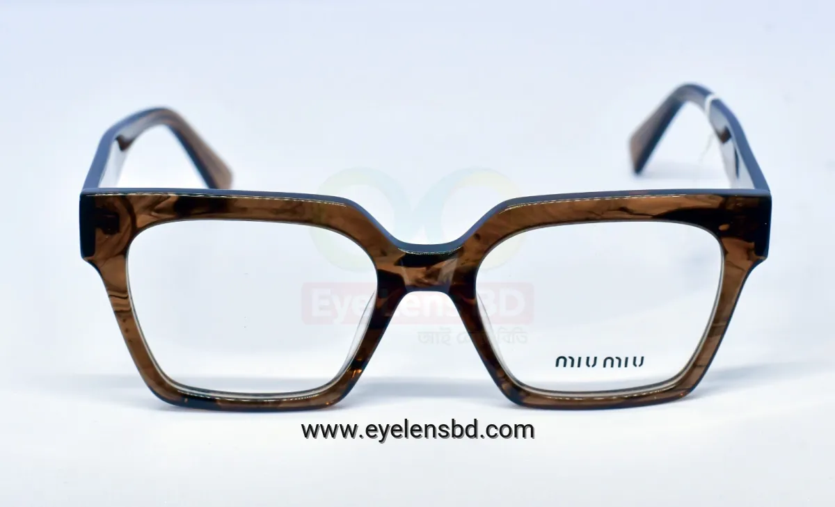 Miu Miu Premium Acetate Square Eyeglass Frame – Brown Marble | Unisex