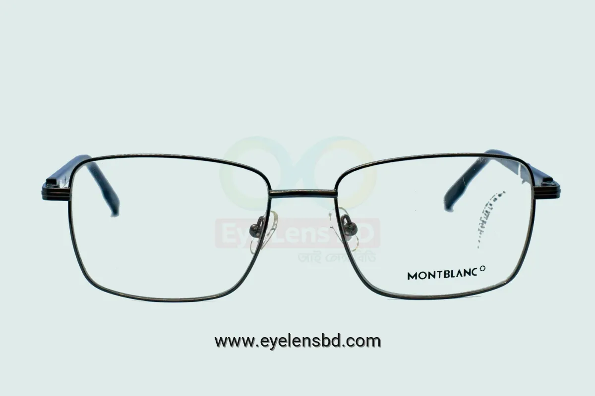 Montblanc Premium Gunmetal Rectangular Metal Eyeglass Frame | Unisex